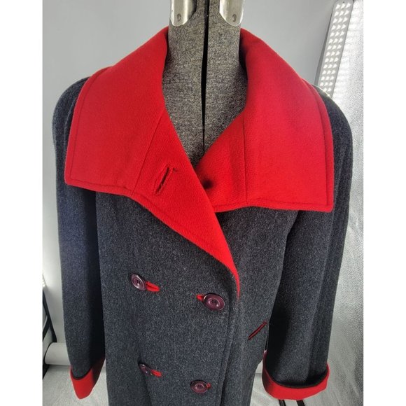 Vitg Charles Klein Forstmann Gray & Red Heavy Double Breasted Coat 16 - Picture 11 of 11